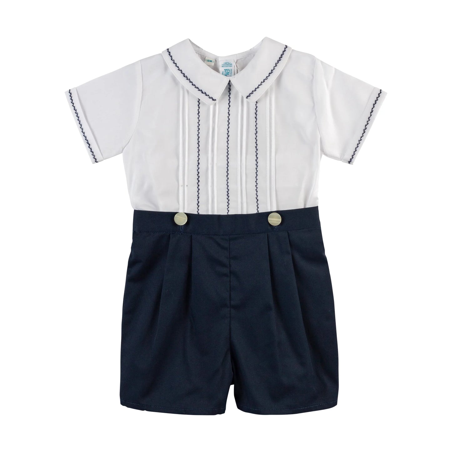 Bobby Suit Feather Stitched para Bebé Niño – Blanco y Navy