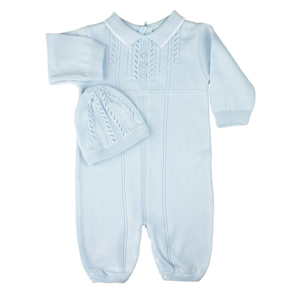 Conjunto largo con cuello de punto y gorro para bebe