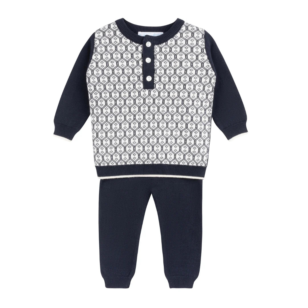 Conjunto de punto jacquard con rombos para niño