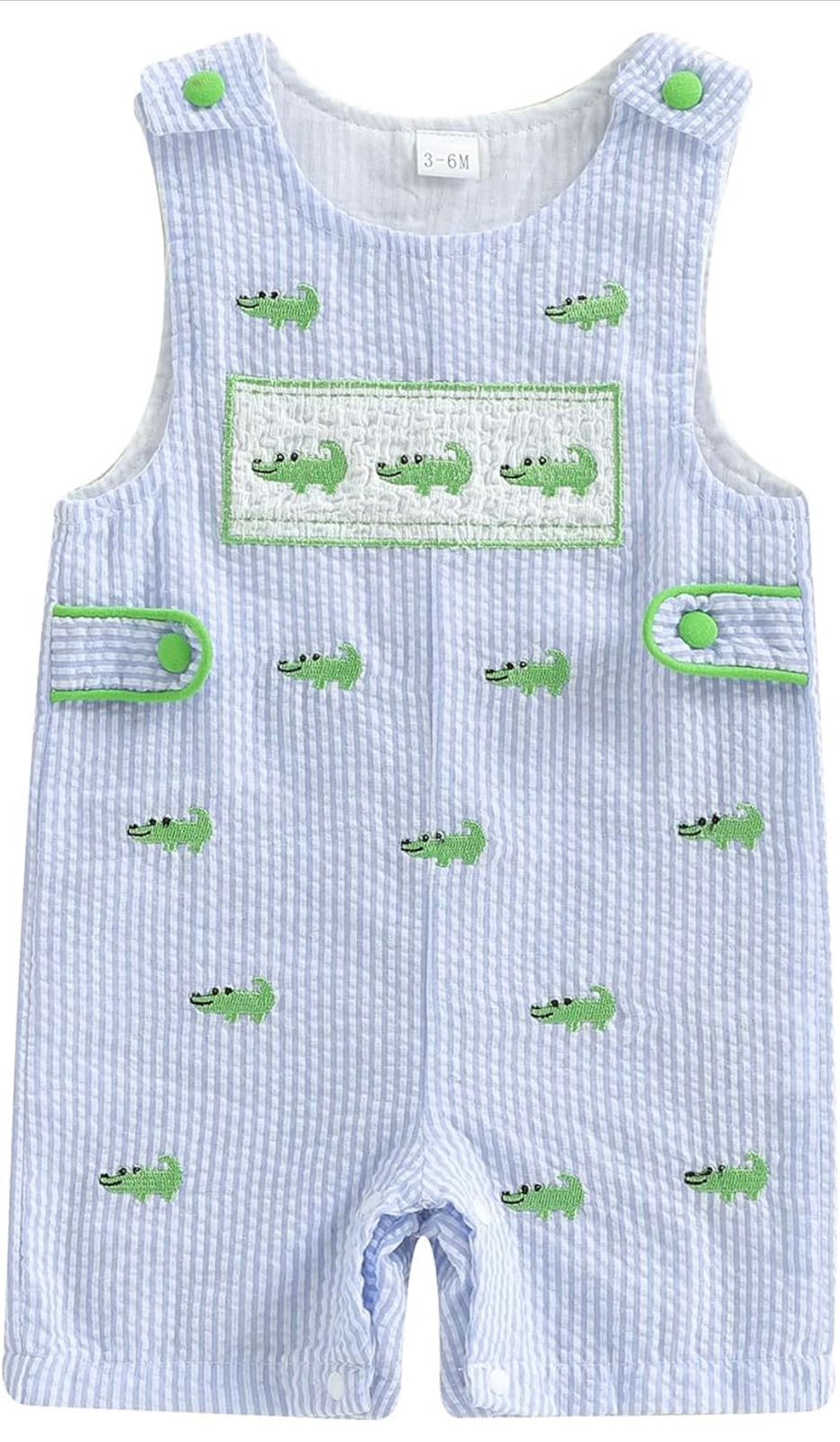Enterizo Smock con Cocodrilos para Bebé Niño – Azul Rayas