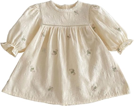 Vestido Princesa Manga Larga — Encaje y Bordado — Bebé Niña 6-24m
