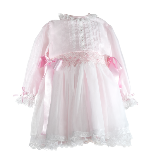 Vestido rosa nido de abeja más capota