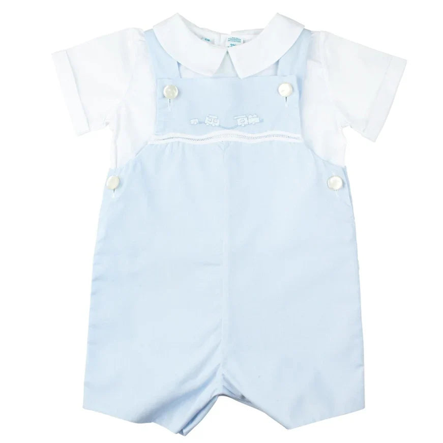 Conjunto de tirantes vintage con bordado de tren para niños