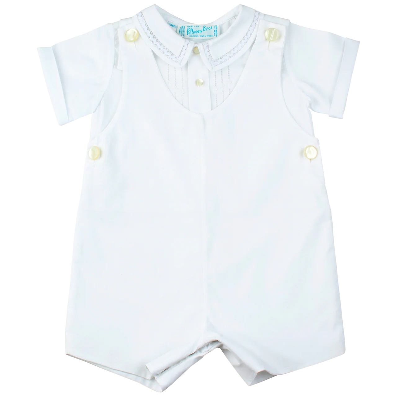 Shortall Elegante con Bordado a Mano para Bebé Niño – Blanco