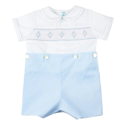 Bobby Suit Smock Diamante para Bebé Niño – Blanco y Azul