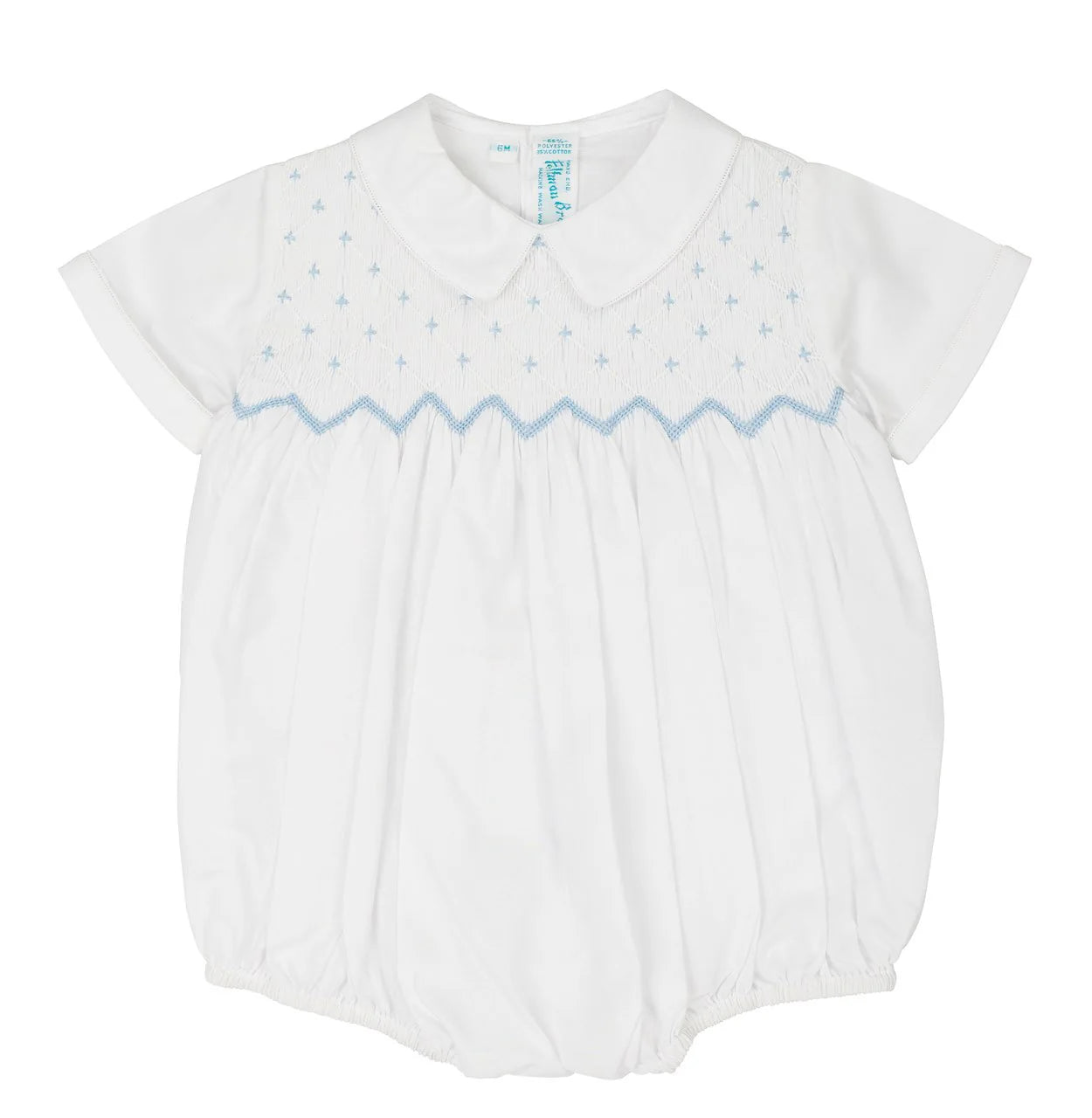 Enterizo Smock Diamante para Bebé Niño – Blanco con Azul