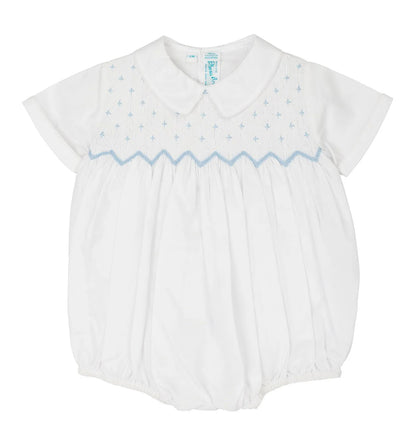 Enterizo Smock Diamante para Bebé Niño – Blanco con Azul