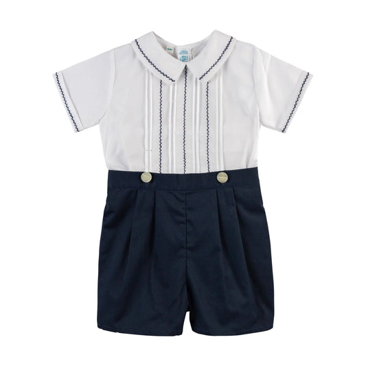 Bobby Suit Feather Stitched para Bebé Niño – Blanco y Navy