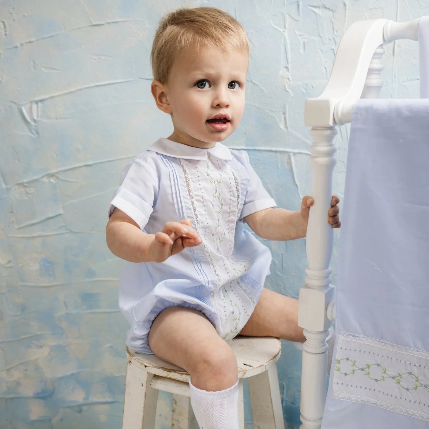 Enterizo Vintage Bloom para Bebé Niño – Azul Cielo