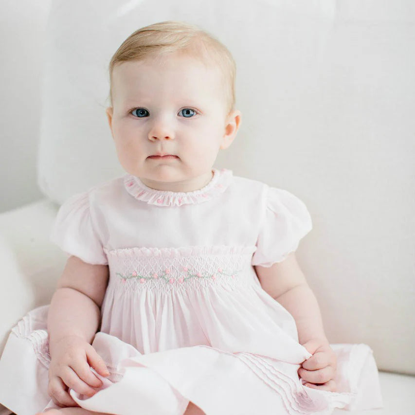 Vestido Rose Garden con Bordado Smock para Bebé Niña – Rosa