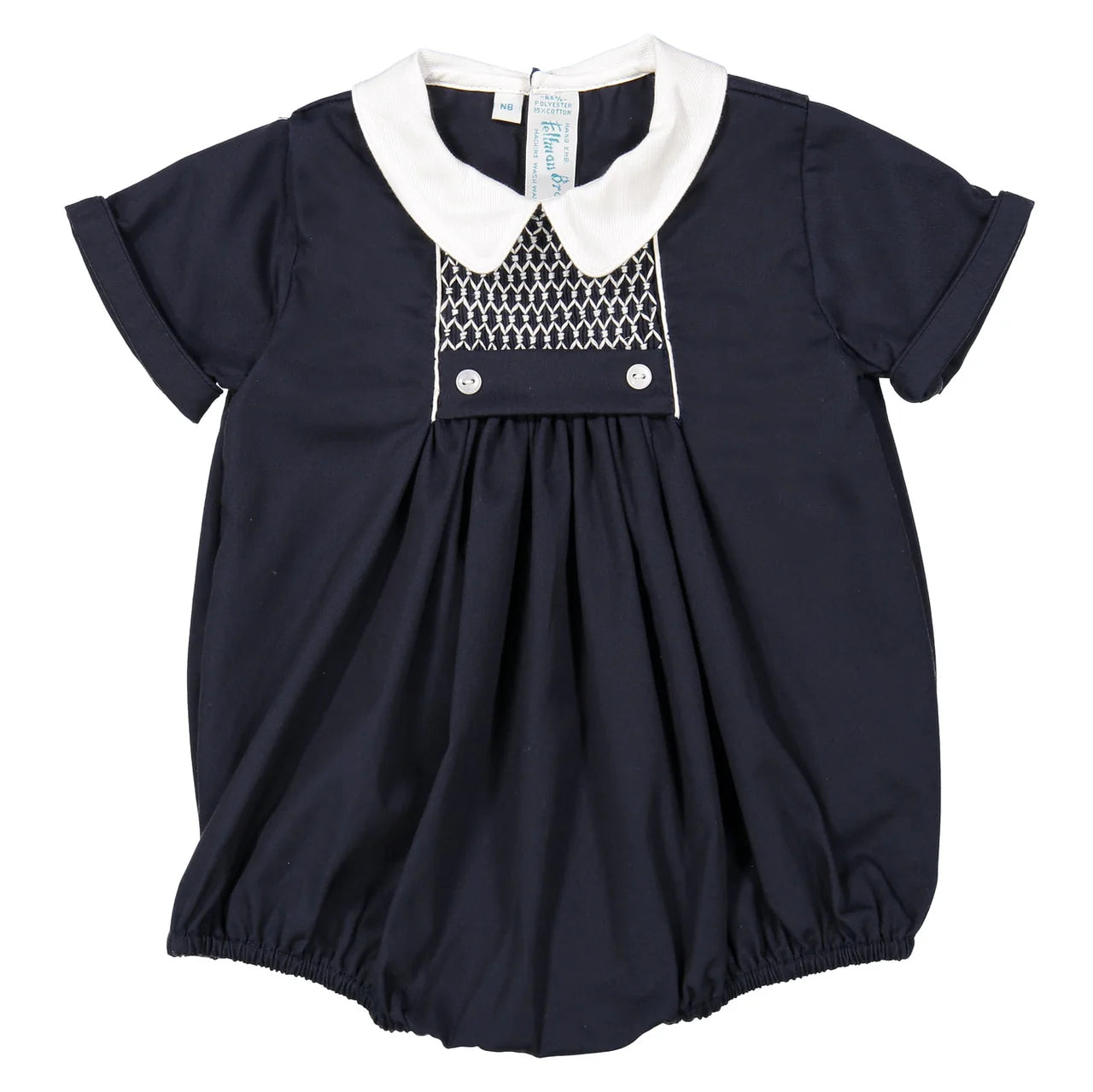 Enterizo Smock Chevron para Bebé Niño – Navy con Cuello Blanco