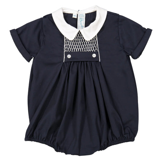 Enterizo Smock Chevron para Bebé Niño – Navy con Cuello Blanco