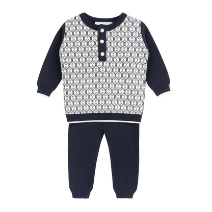 Conjunto de punto jacquard con rombos para niño