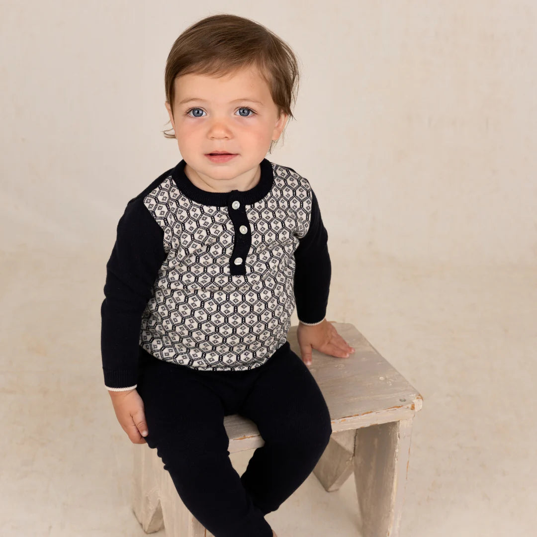 Conjunto de punto jacquard con rombos para niño