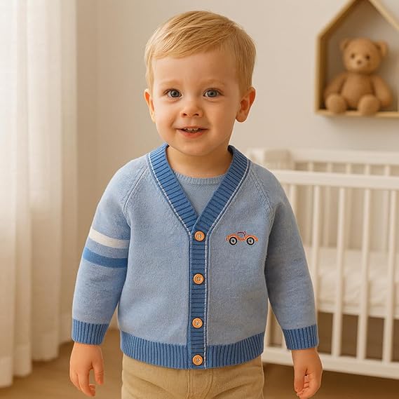 Cárdigan de Algodón con Cuello V — Bebé Otoño-Invierno