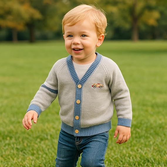 Cárdigan de Algodón con Cuello V — Bebé Otoño-Invierno