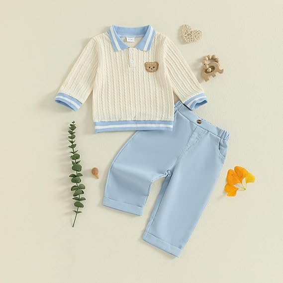 Conjunto Sudadera Bordado de Oso 2 Piezas — Bebé Otoño-Invierno