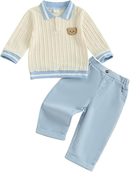 Conjunto Sudadera Bordado de Oso 2 Piezas — Bebé Otoño-Invierno