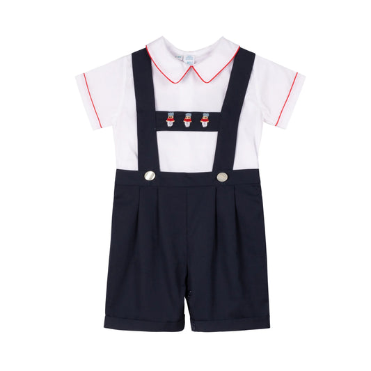 Boy's Outfit with Suspenders and Puff Sleeves | Hand Embroidered