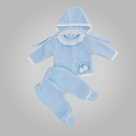 Conjunto de punto primera puesta dulce pom pon