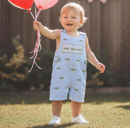 Enterizo Smock con Cocodrilos para Bebé Niño – Azul Rayas