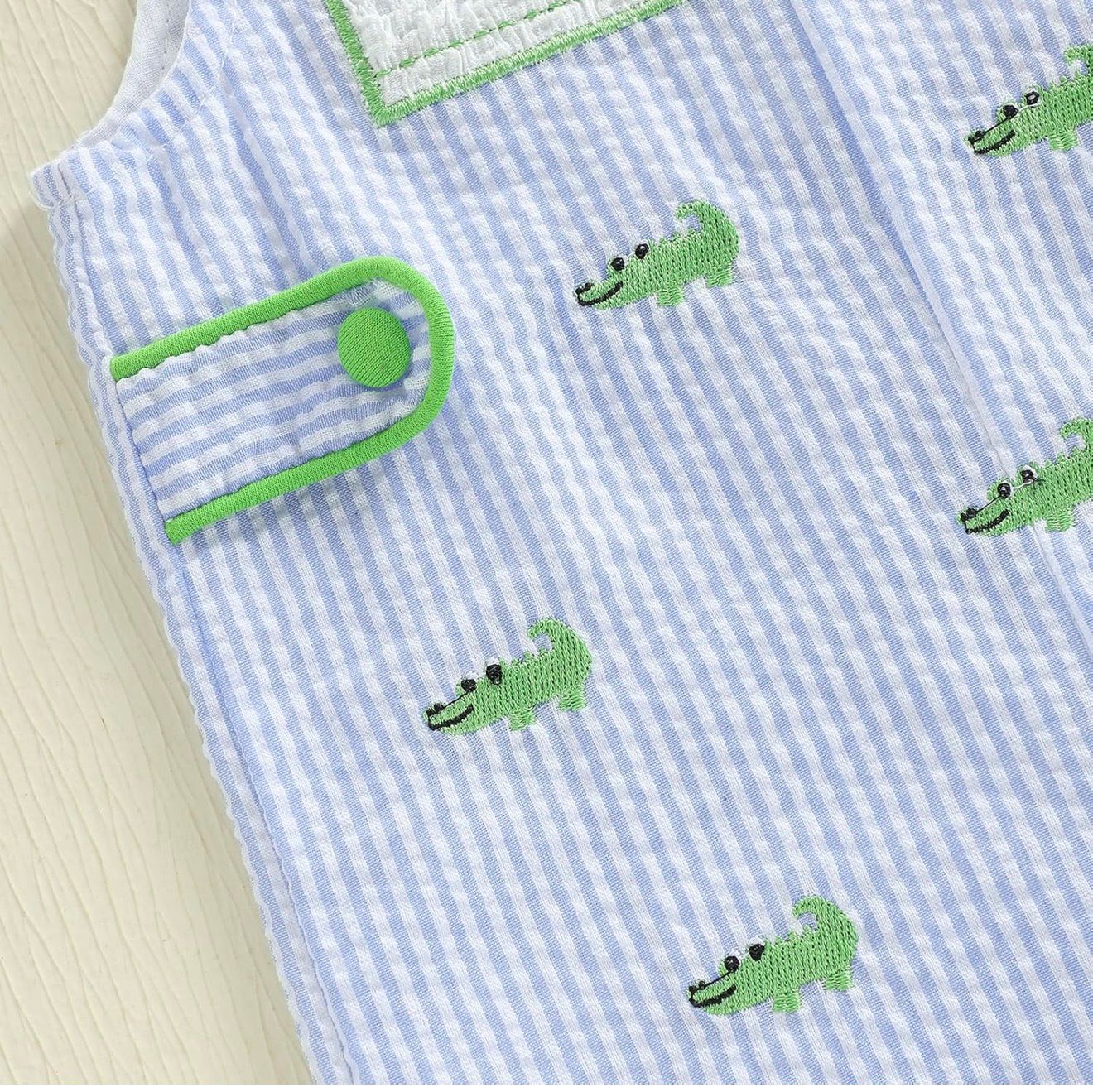 Enterizo Smock con Cocodrilos para Bebé Niño – Azul Rayas
