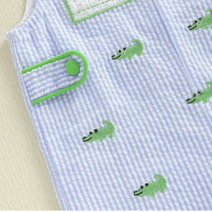 Enterizo Smock con Cocodrilos para Bebé Niño – Azul Rayas