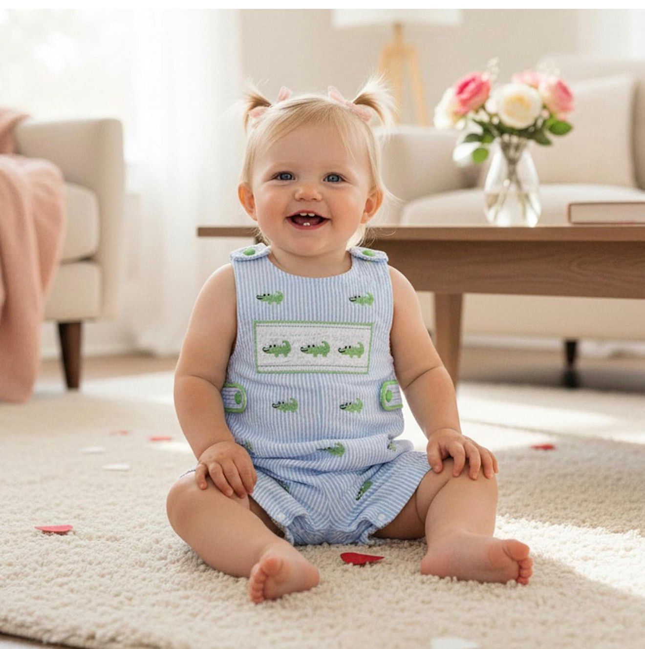 Enterizo Smock con Cocodrilos para Bebé Niño – Azul Rayas