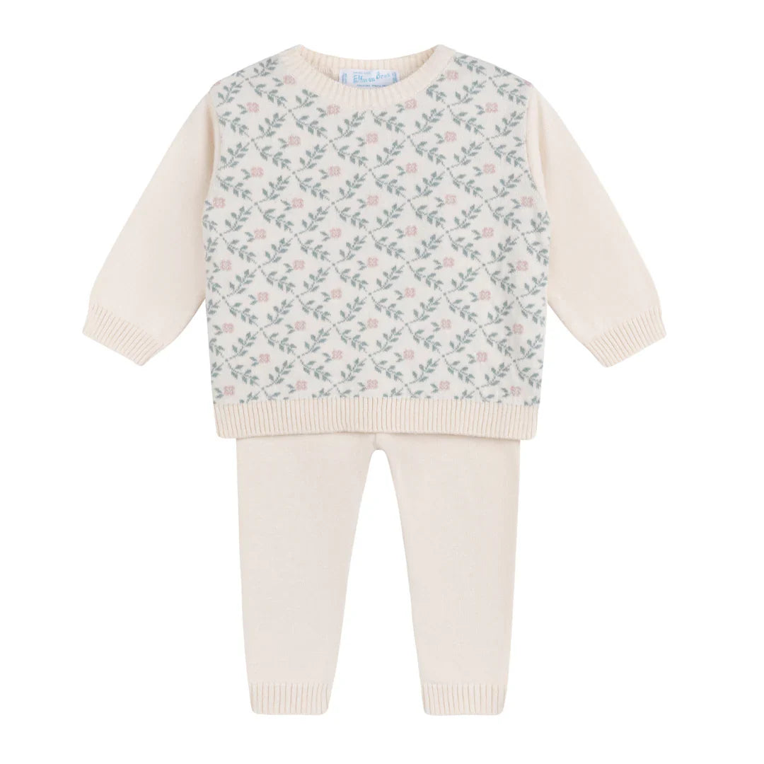 Conjunto de punto jacquard floral para niñas