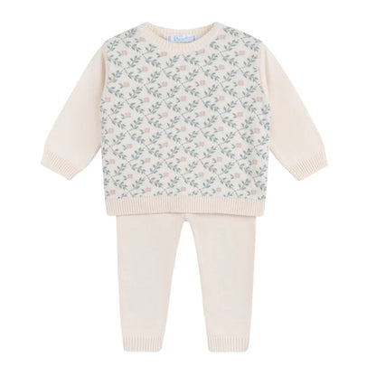 Conjunto de punto jacquard floral para niñas