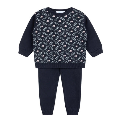 Conjunto de punto jacquard floral para niñas