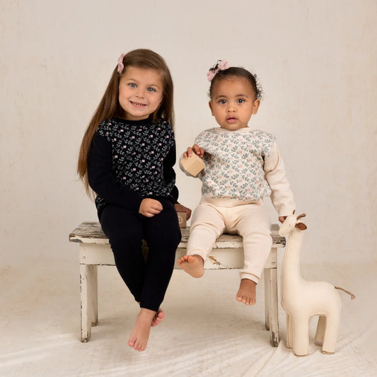 Conjunto de punto jacquard floral para niñas