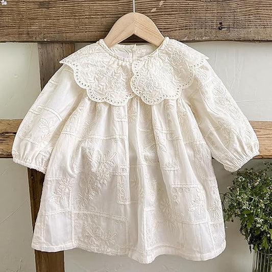 Vestido Princesa Manga Larga — Encaje y Bordado — Bebé Niña 6-24m