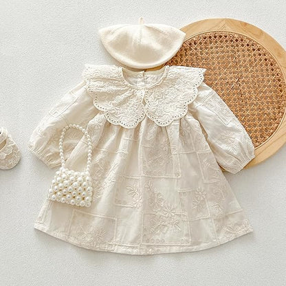 Vestido Princesa Manga Larga — Encaje y Bordado — Bebé Niña 6-24m