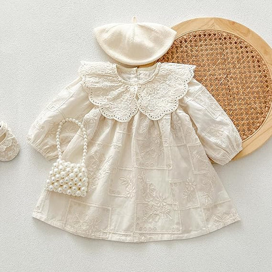 Vestido Princesa Manga Larga — Encaje y Bordado — Bebé Niña 6-24m