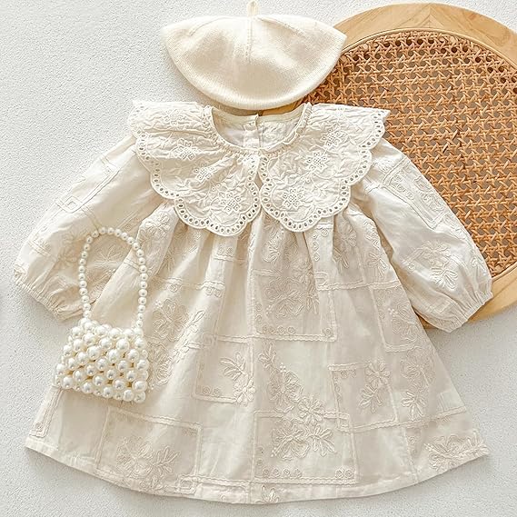 Vestido Princesa Manga Larga — Encaje y Bordado — Bebé Niña 6-24m