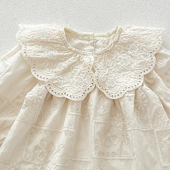 Vestido Princesa Manga Larga — Encaje y Bordado — Bebé Niña 6-24m