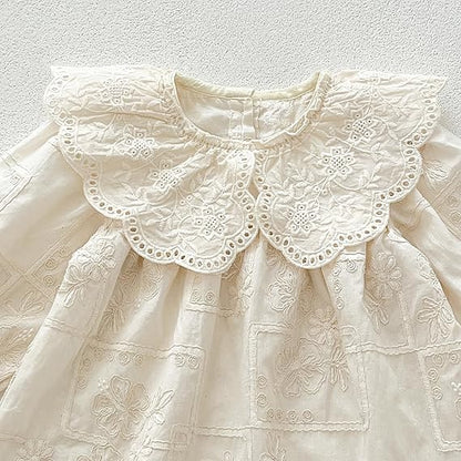 Vestido Princesa Manga Larga — Encaje y Bordado — Bebé Niña 6-24m
