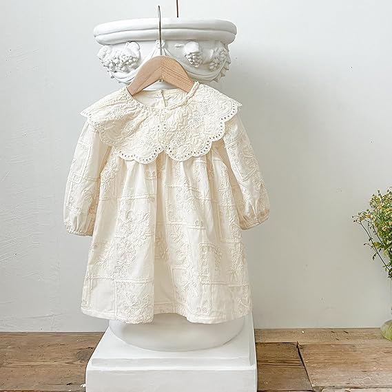 Vestido Princesa Manga Larga — Encaje y Bordado — Bebé Niña 6-24m