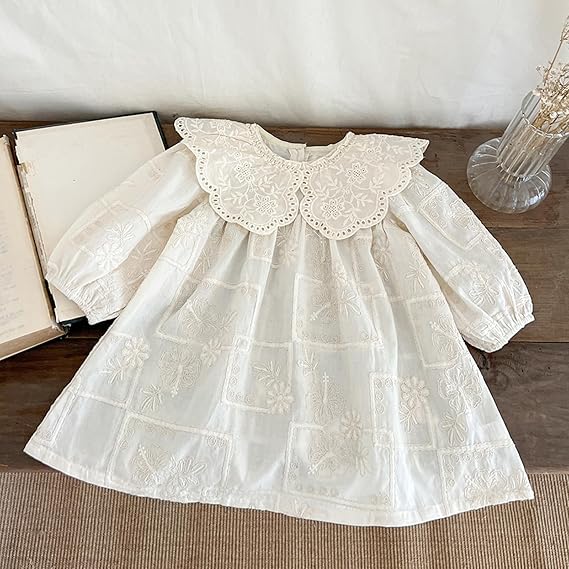 Vestido Princesa Manga Larga — Encaje y Bordado — Bebé Niña 6-24m