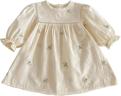 Vestido Princesa Manga Larga — Encaje y Bordado — Bebé Niña 6-24m