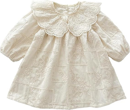 Vestido Princesa Manga Larga — Encaje y Bordado — Bebé Niña 6-24m