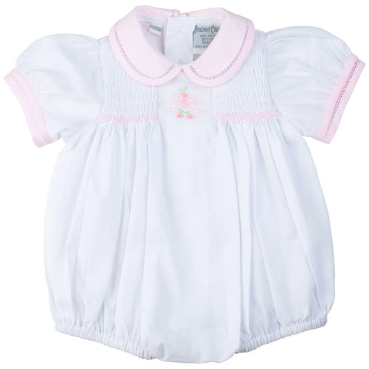 Bombachito Smock con Moño para Bebé Niña – Blanco con Detalles Rosa